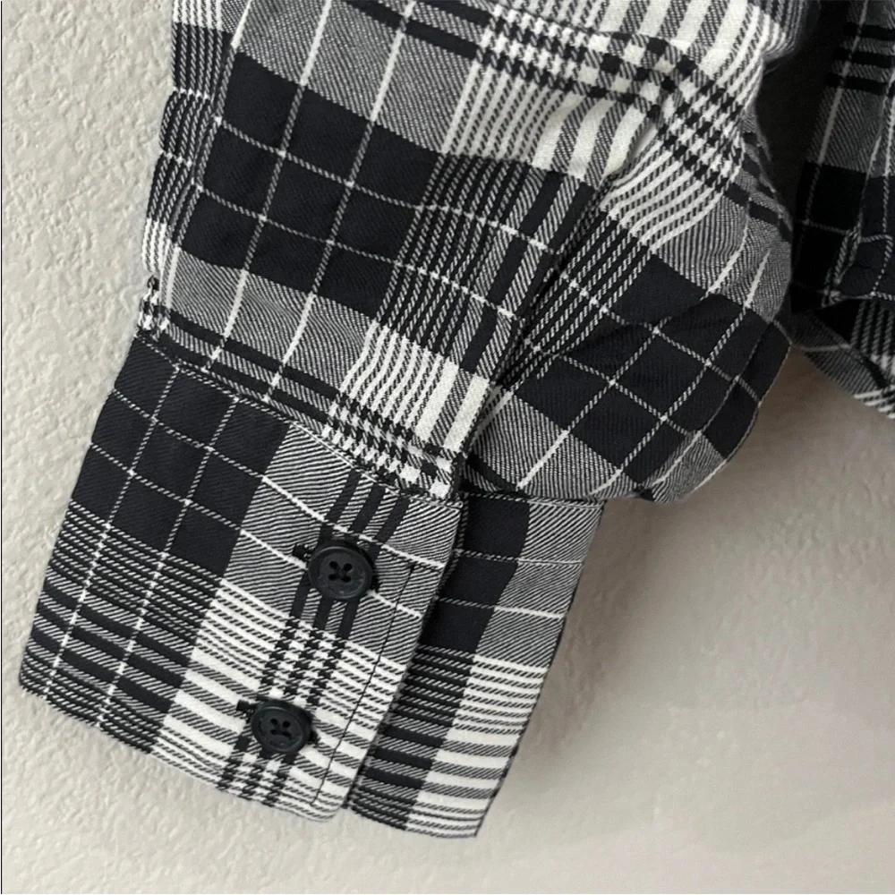 Unsubscribed $280 Plaid Puff Long Sleeves Blouse L NWOT Black White Boho